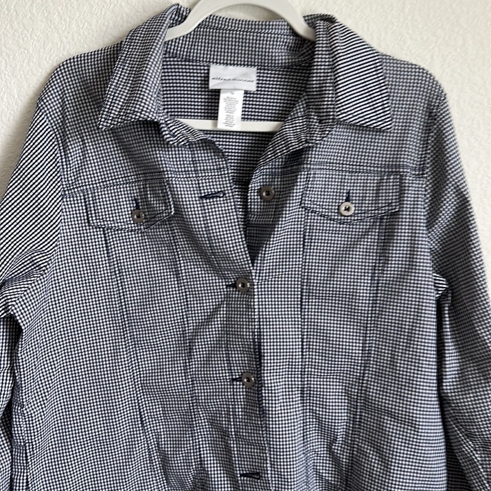 Alfred Dunner white black jacket plaid button up front top lined size 14